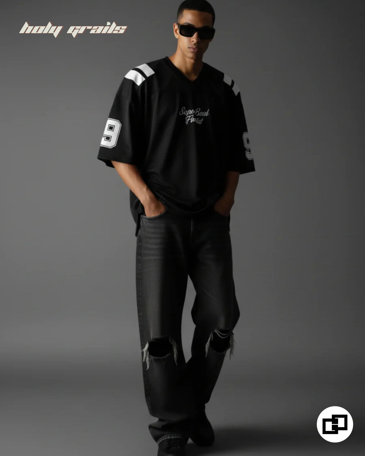 Varsity Black Oversize Tee HG x Grey Hound