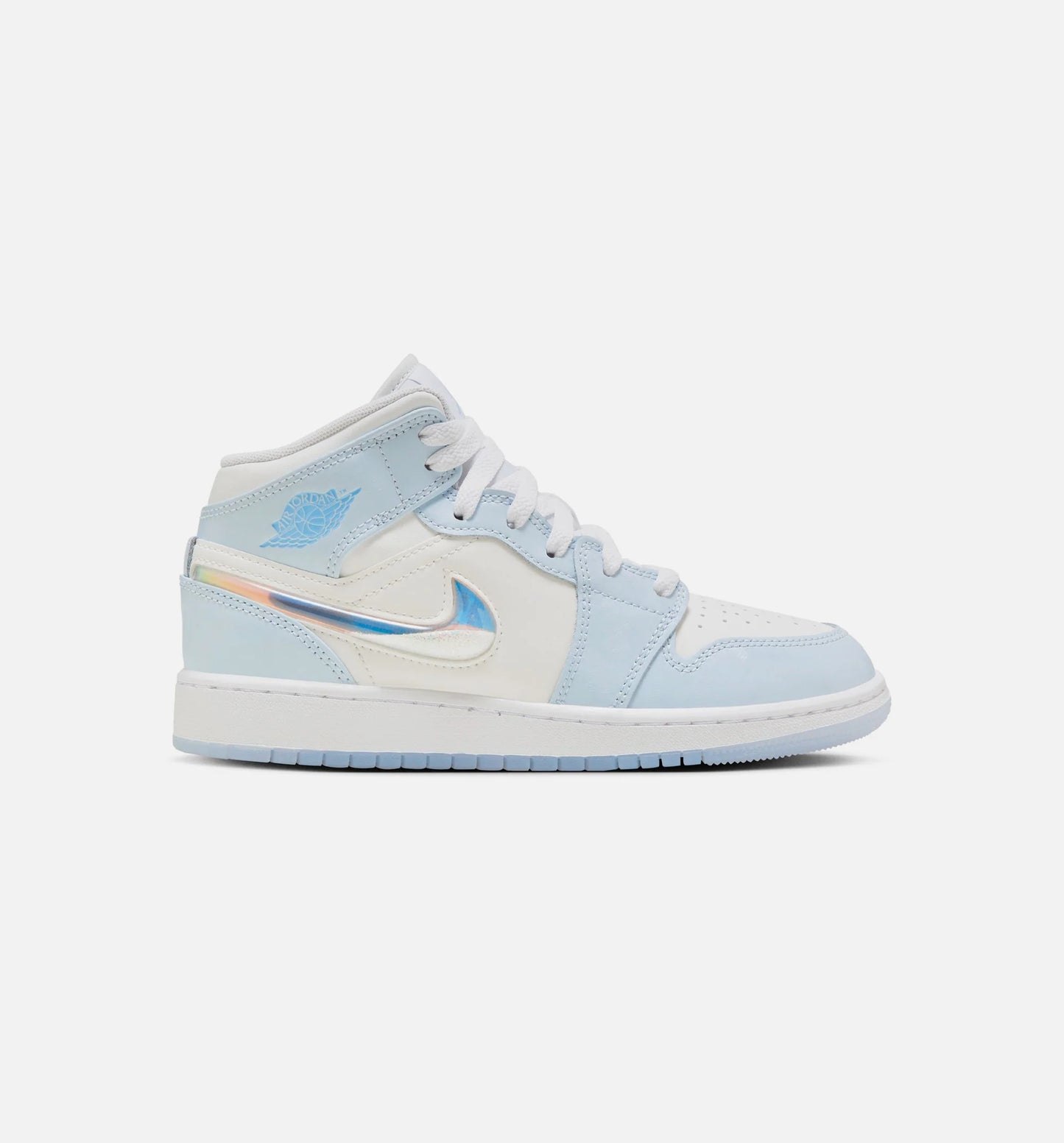 Air Jordan 1 Mid SE Glitter Swoosh Grade School Lifestyle Shoe Blue White