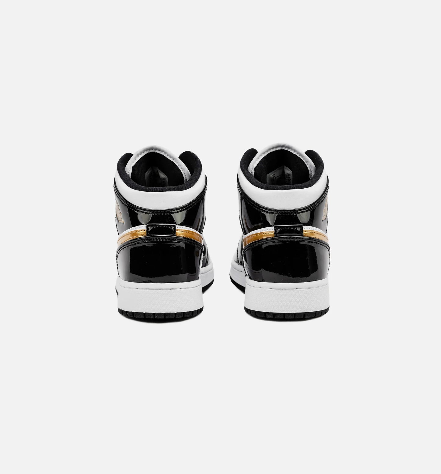 Air Jordan 1 Retro Mid SE Patent Black Gold Grade School Lifestyle Shoe Black Gold