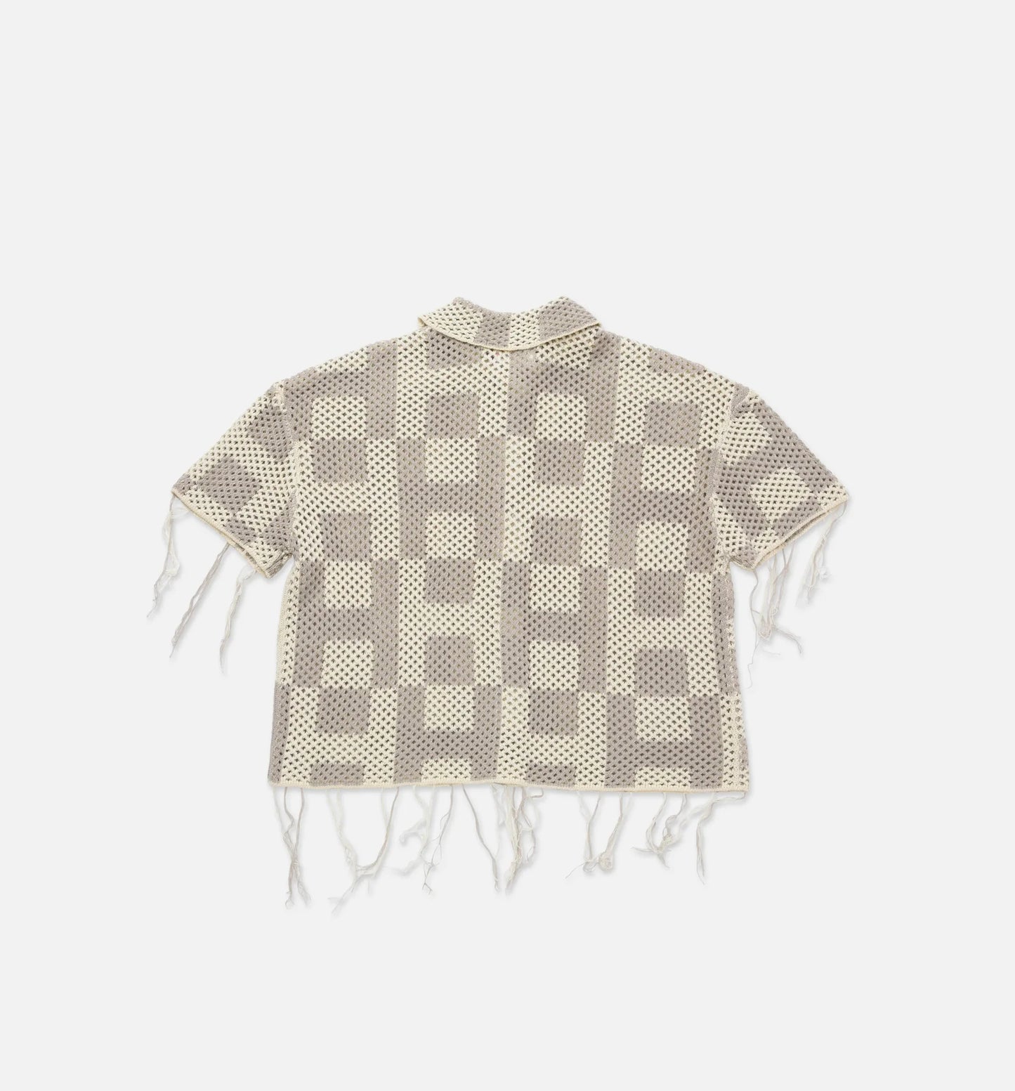 Crochet Button Down Mens Short Sleeve Shirt Stone