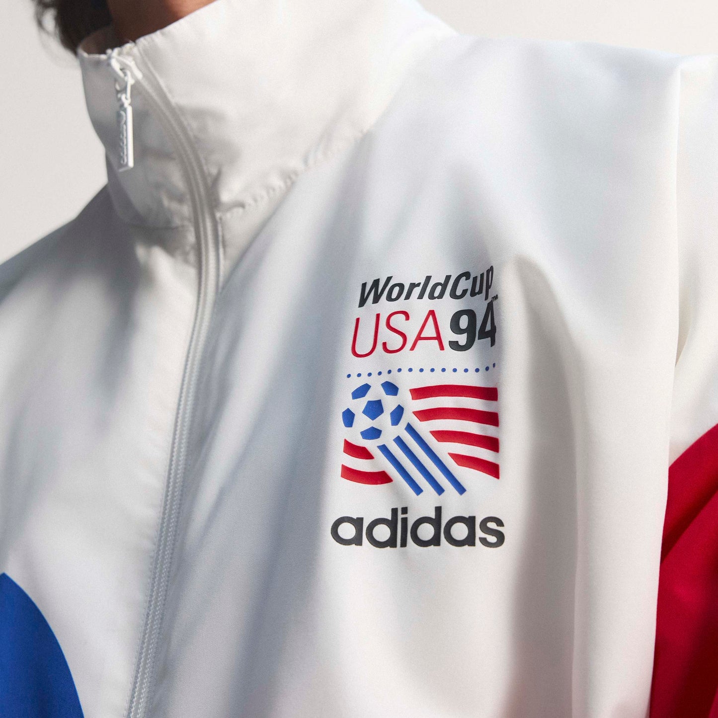 adidas Graphic Woven Mens Soccer Track Top White Blue Red