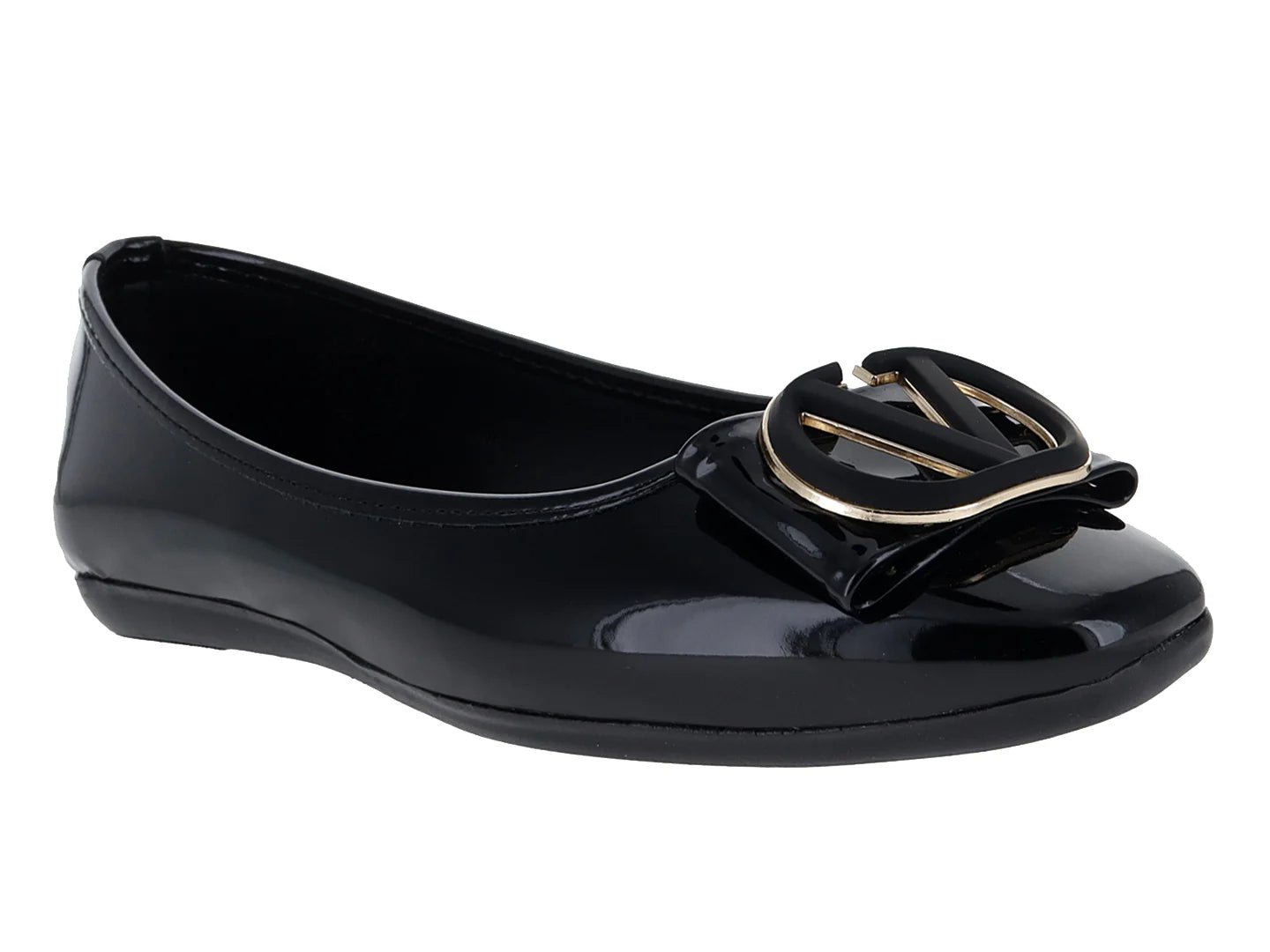 Zapatos Flats Luna Rosa Negro de Charol para Mujer