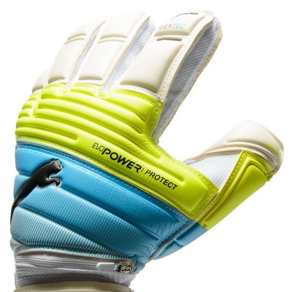 PUMA EvoPower Protect 13 Goalkeeper Gloves White Atomic Blue Safety Yellow