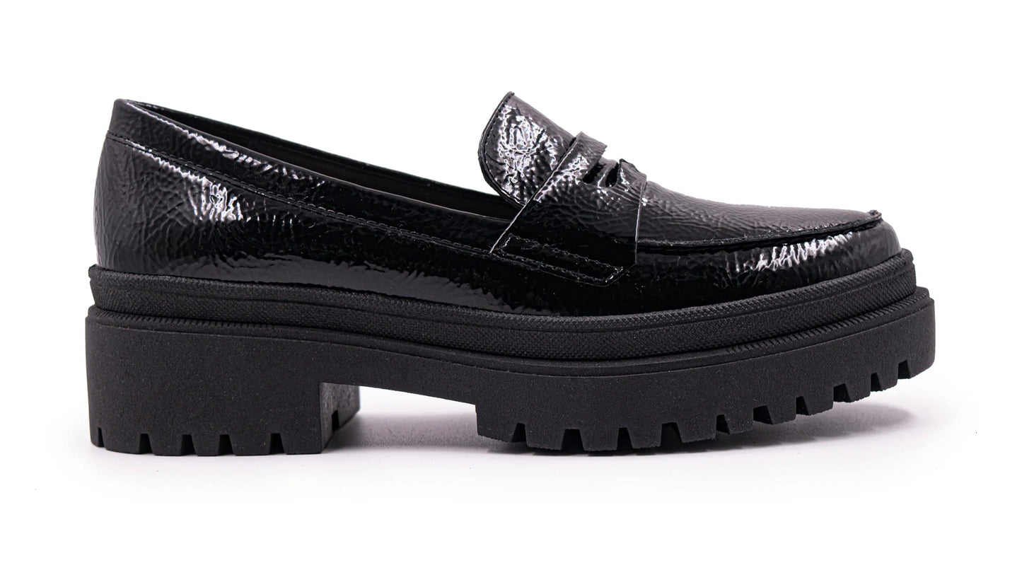 Mocasines Hispana Negro Alto Brillo para Mujer