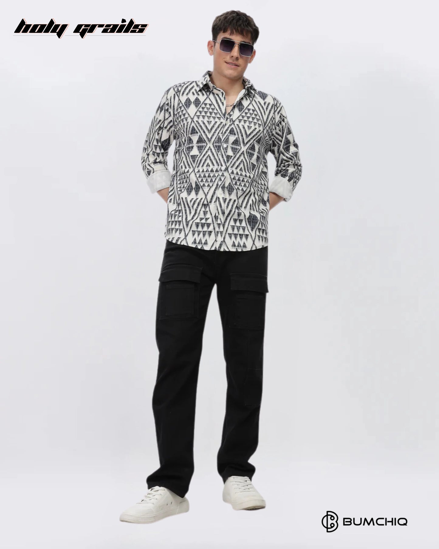 Greyish Geometrical Beige Shirt HG x Bumchiq