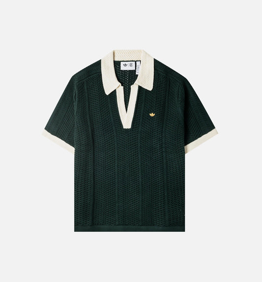 Clot x Adidas Knit Polo Mens Short Sleeve Shirt Green Night