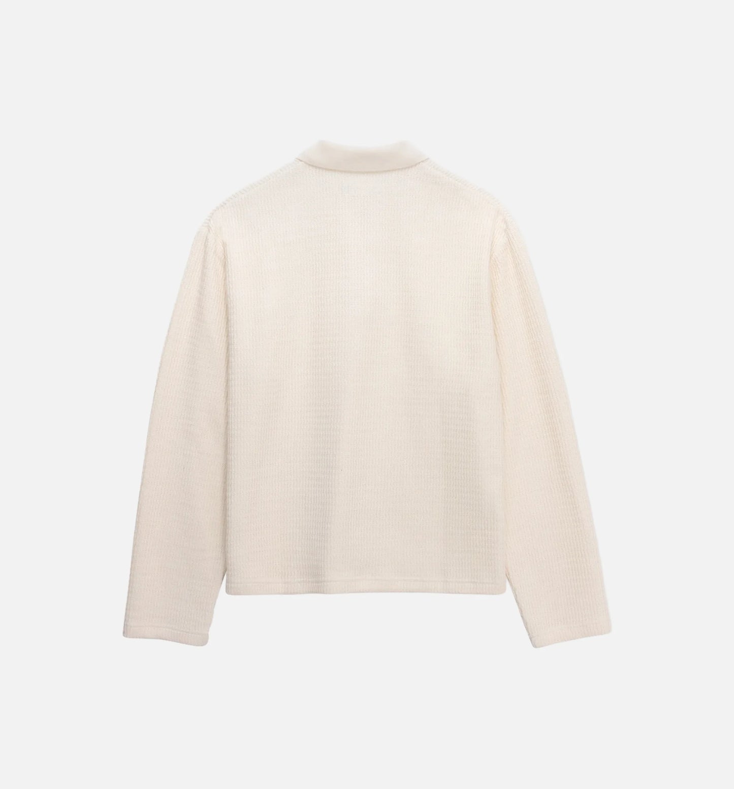 Wavy Knit Polo Mens Long Sleeve Bone