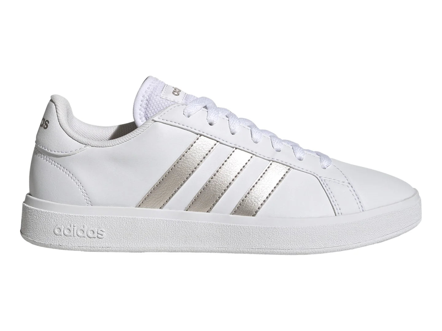 Tenis Adidas Grand Court Base 20 Blanco y Plata para Mujer