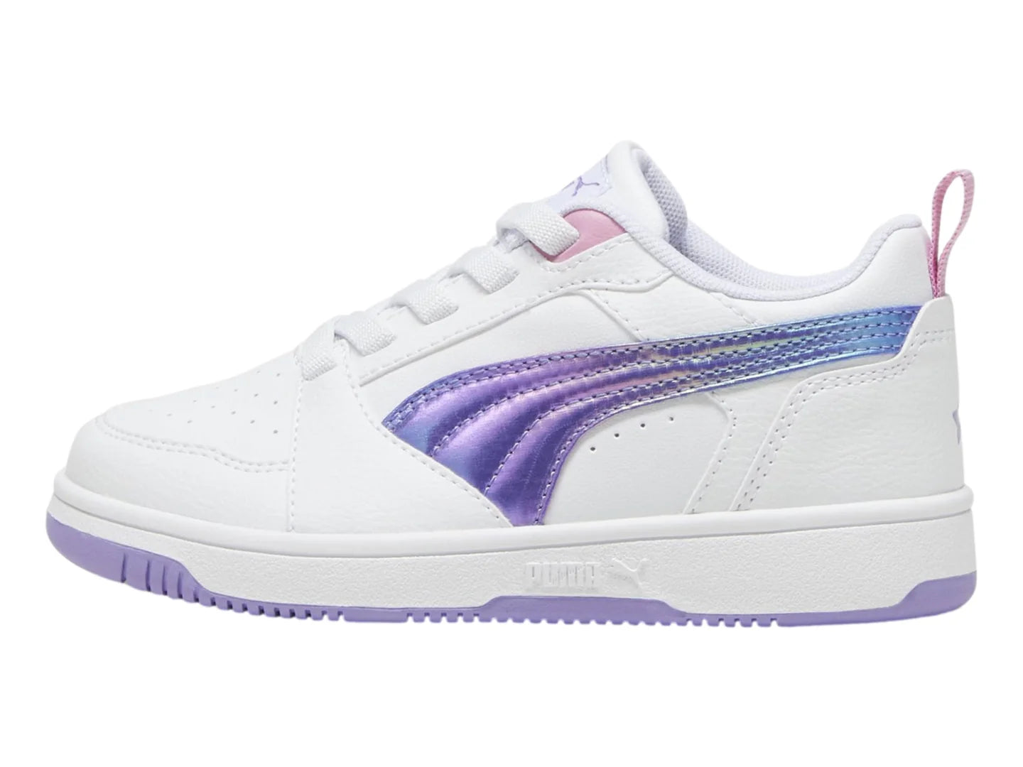 Tenis PUMA Rebound V6 Lo Blanco y Morado para Niña