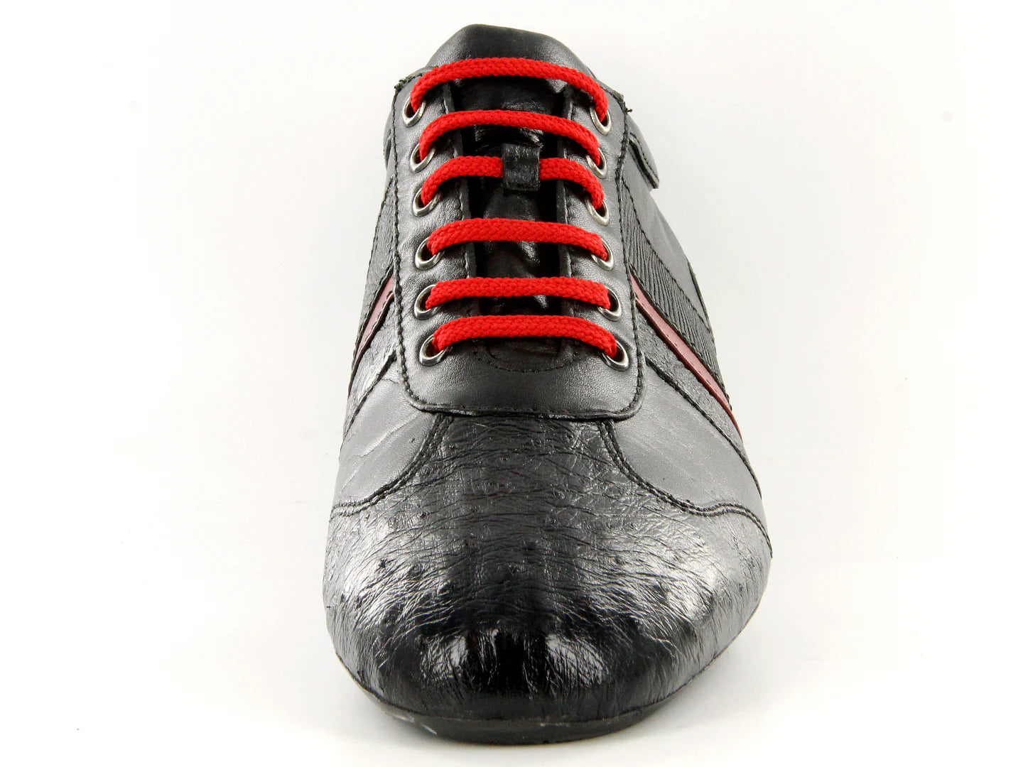 Zapatos Cuadra Negro y Rojo en Piel de Avestruz y Lizard