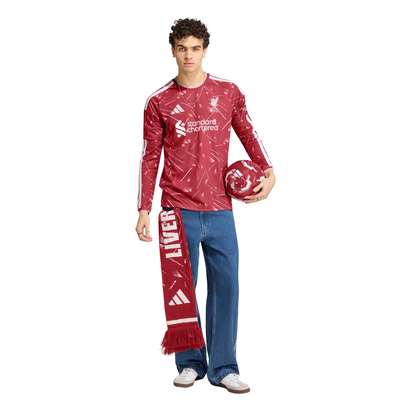 adidas Liverpool FC Home Long Sleeve Mens Soccer Jersey 26 27 Red