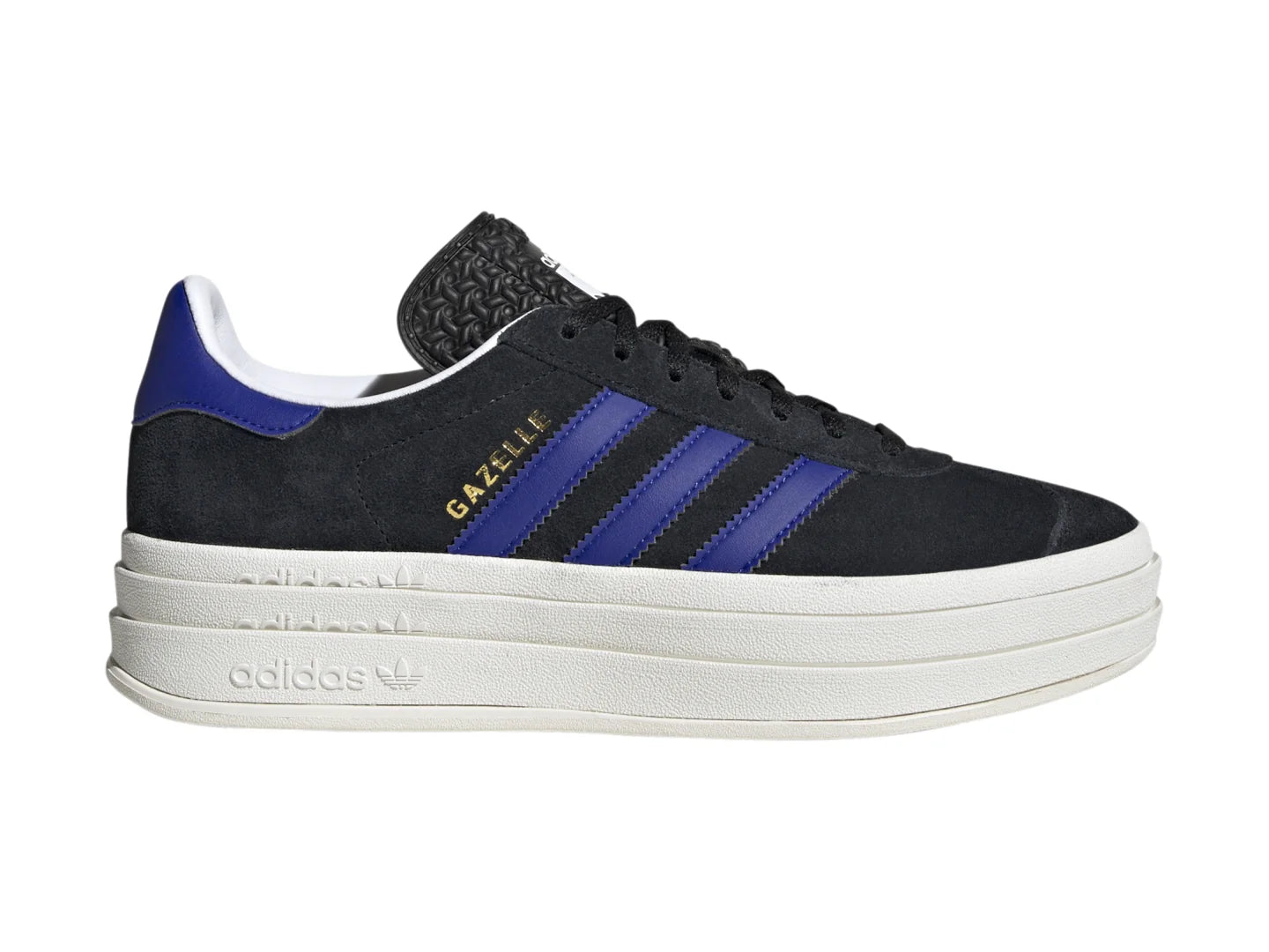 Tenis Adidas Gazelle Bold Negro Azul y Dorado para Mujer