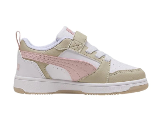 Tenis PUMA Rebound V6 Blanco y Malva para Niña