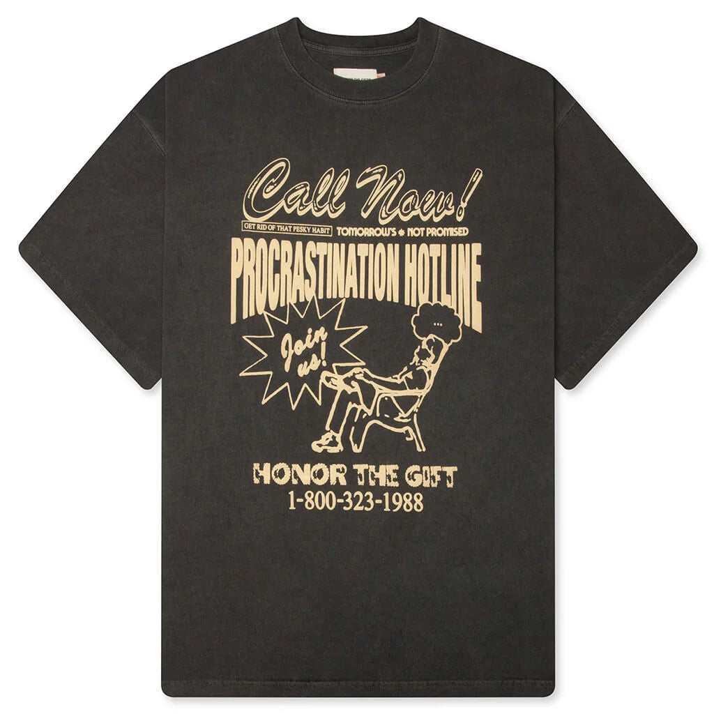 Procastination Hotline S S Tee Black