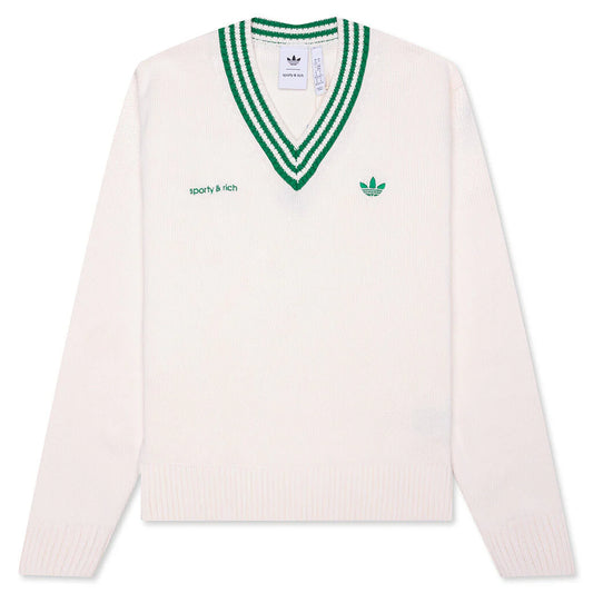 Womens Adidas x Sporty Rich V Neck Sweater Off White Night Navy
