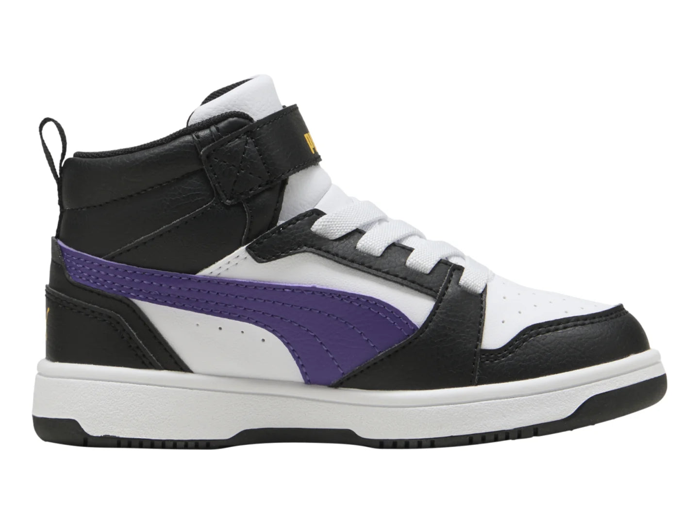 Tenis PUMA Rebound V6 Mid Blanco y Morado para Niño