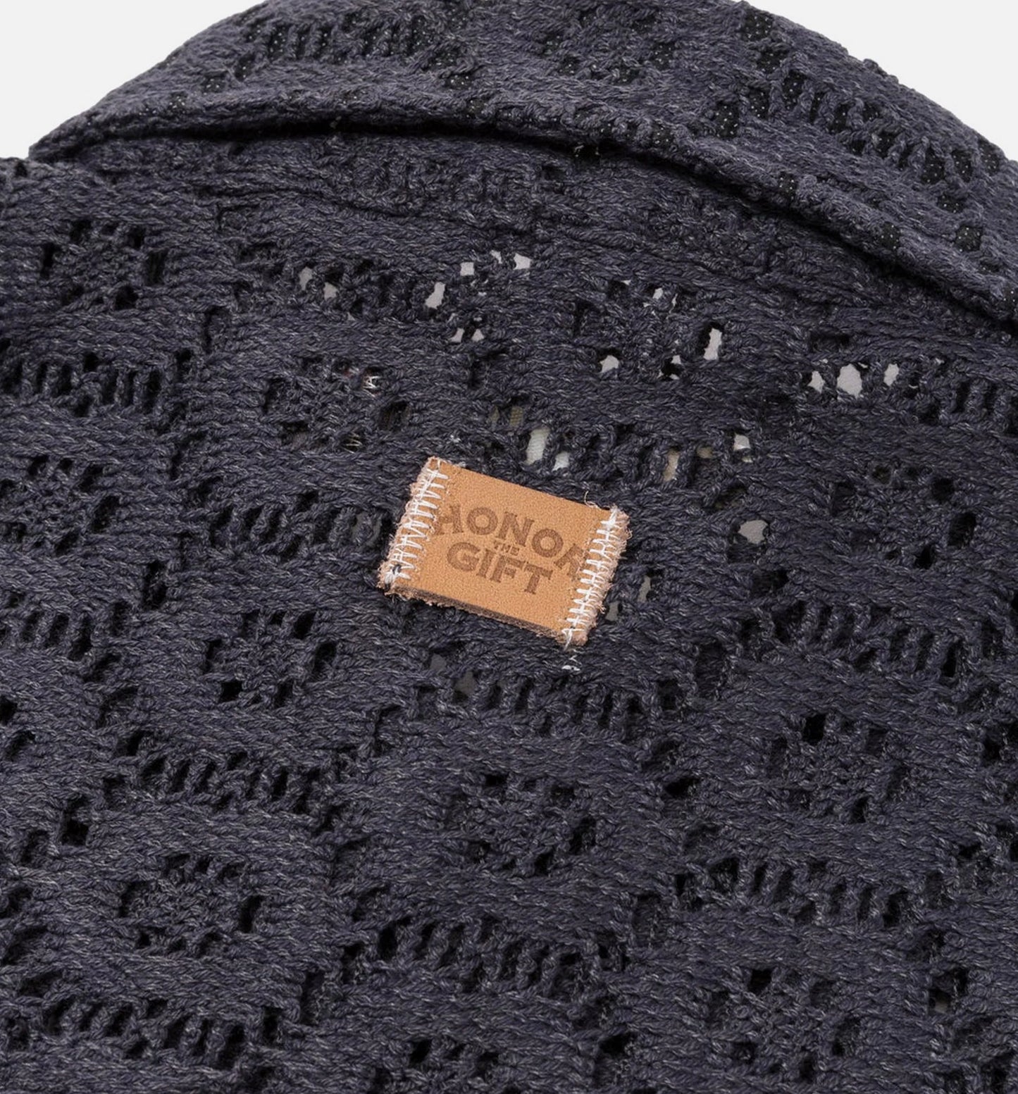 Crochet Button Up Mens Short Sleeve Shirt Black