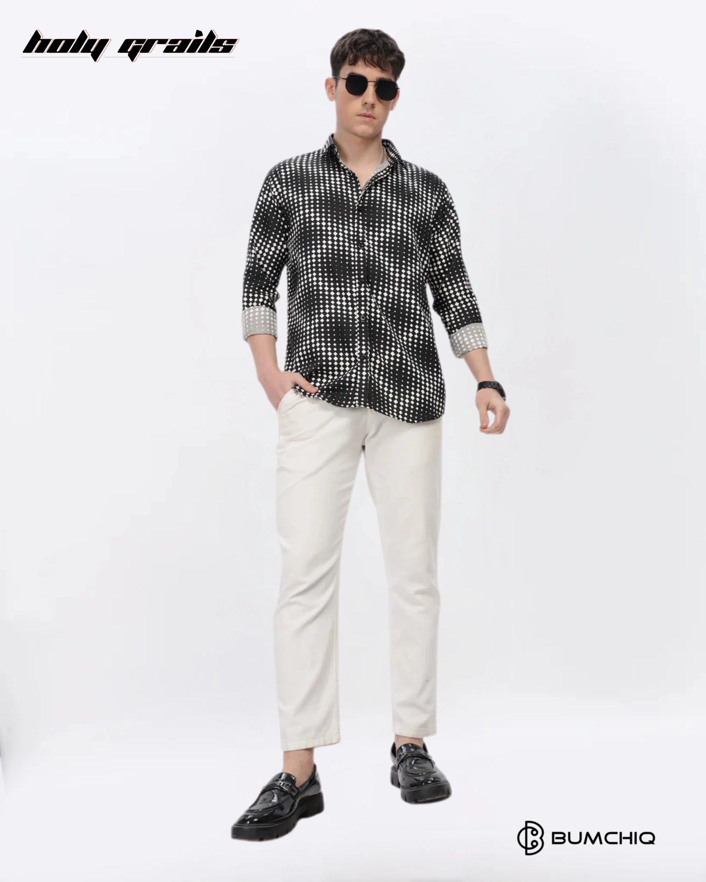 White Dotted Abstract Black Shirt HG x Bumchiq
