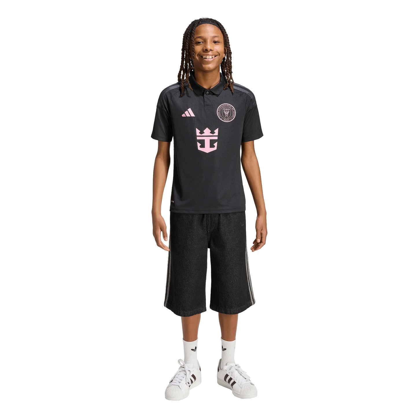 adidas Inter Miami CF Away Messi Youth Soccer Jersey 26 27 Black Pink