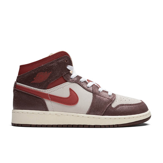 Air Jordan 1 Mid SE GS Coconut Milk Varsity Red Dark Pony