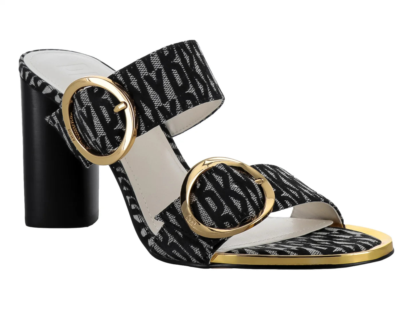 Sandalias DKNY Tacón Bloque Negro y Beige para Mujer