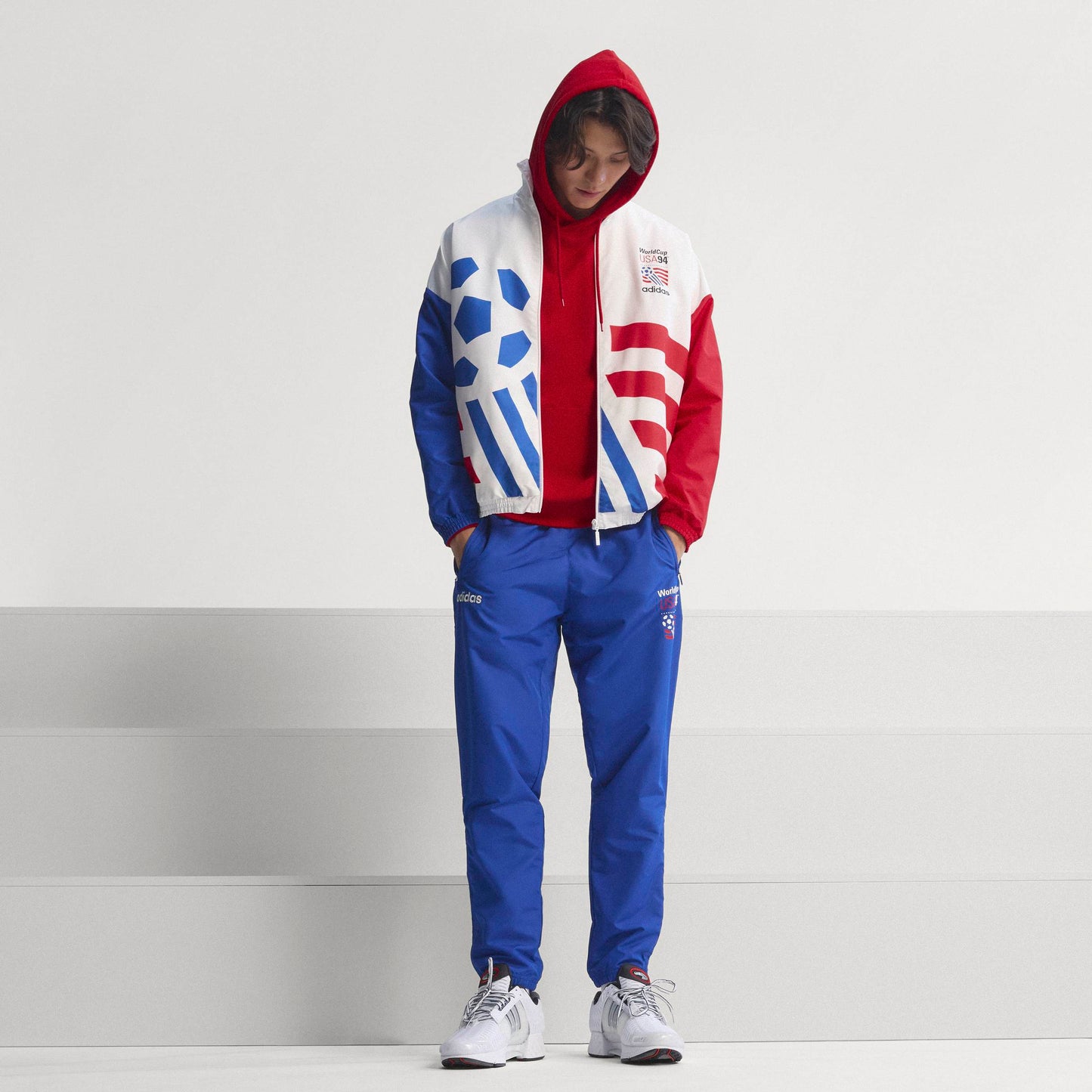 adidas Graphic Woven Mens Soccer Track Top White Blue Red