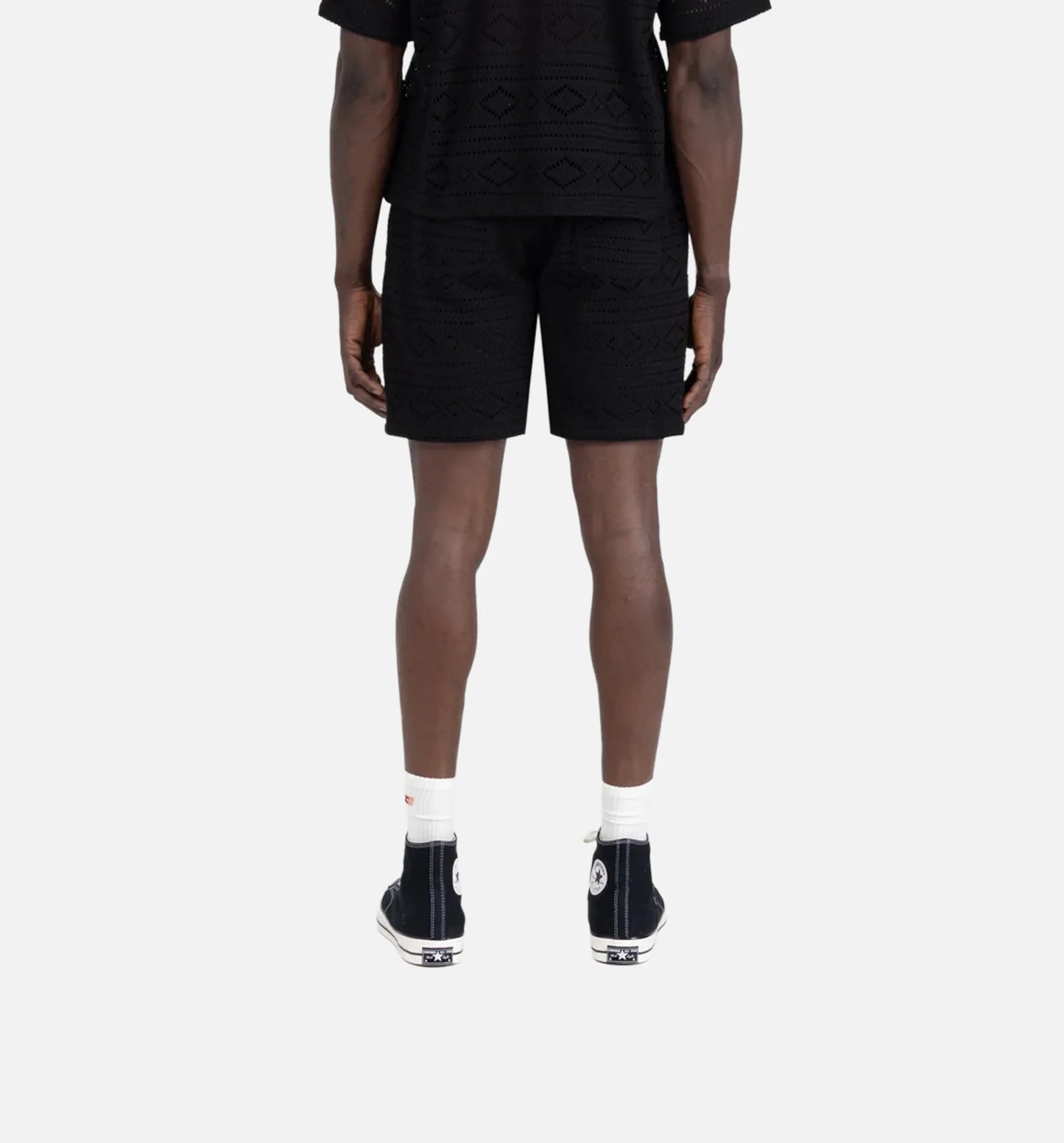 Pointelle Crochet Knit Mens Short Black