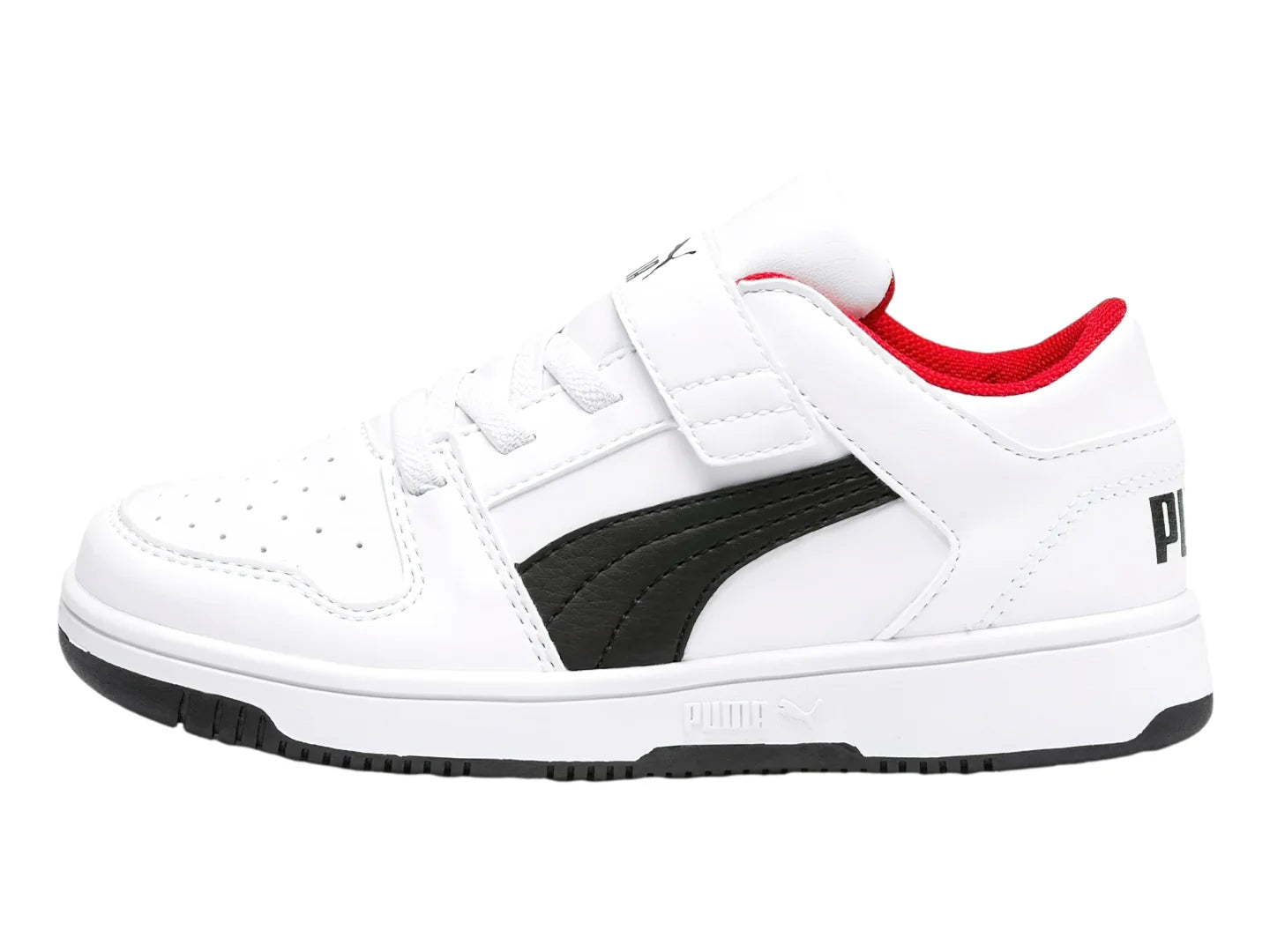 Tenis PUMA Rebound Layup Lo Blanco Negro y Rojo para Niño