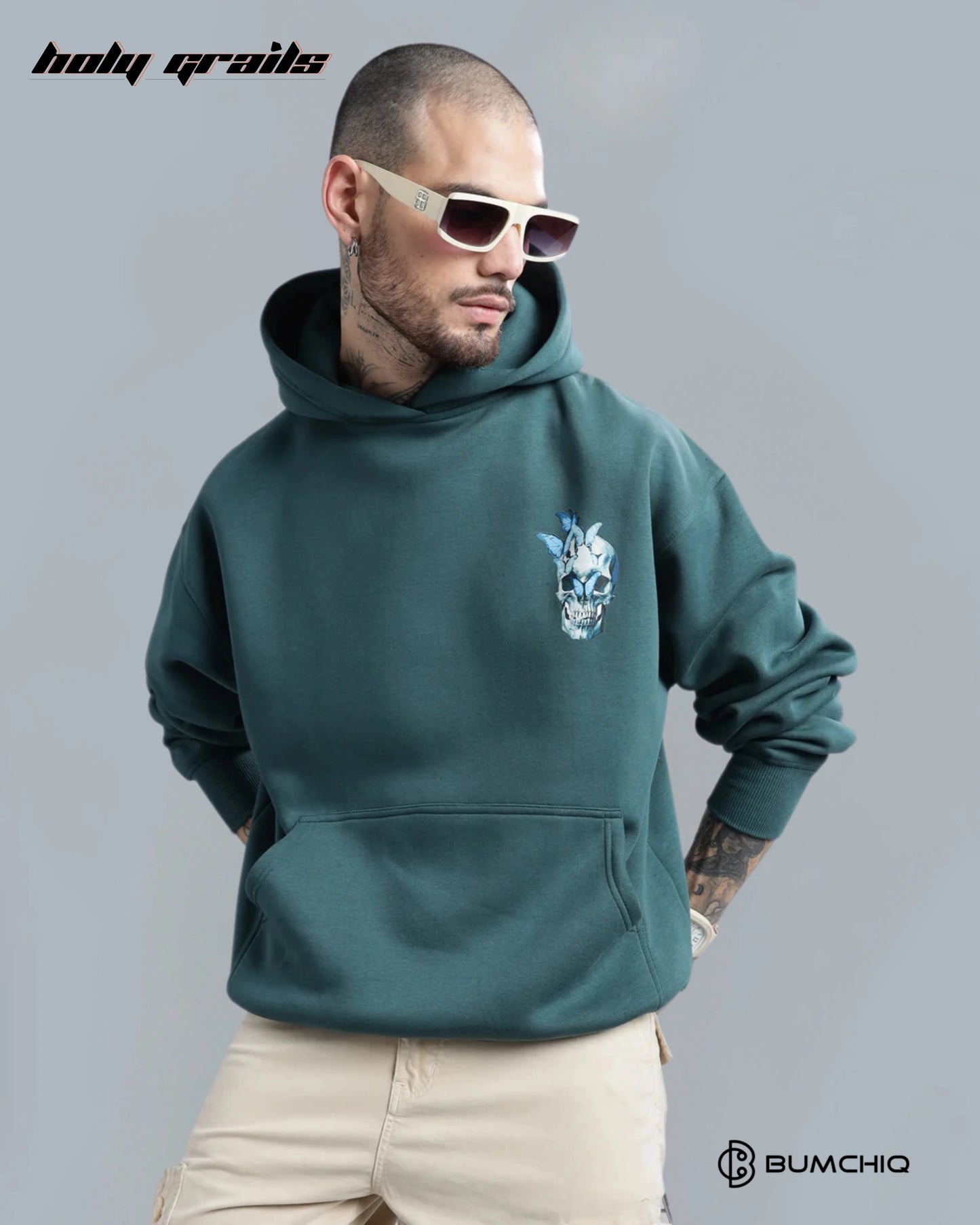 Glowing Skull Dark Teal Hoodie HG x Bumchiq