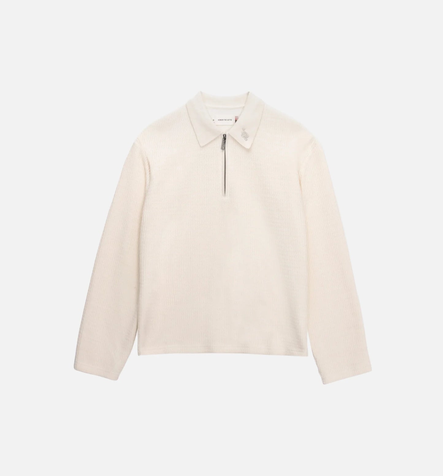 Wavy Knit Polo Mens Long Sleeve Bone