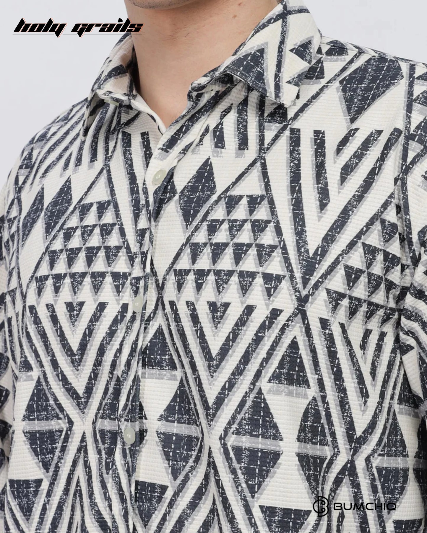 Greyish Geometrical Beige Shirt HG x Bumchiq