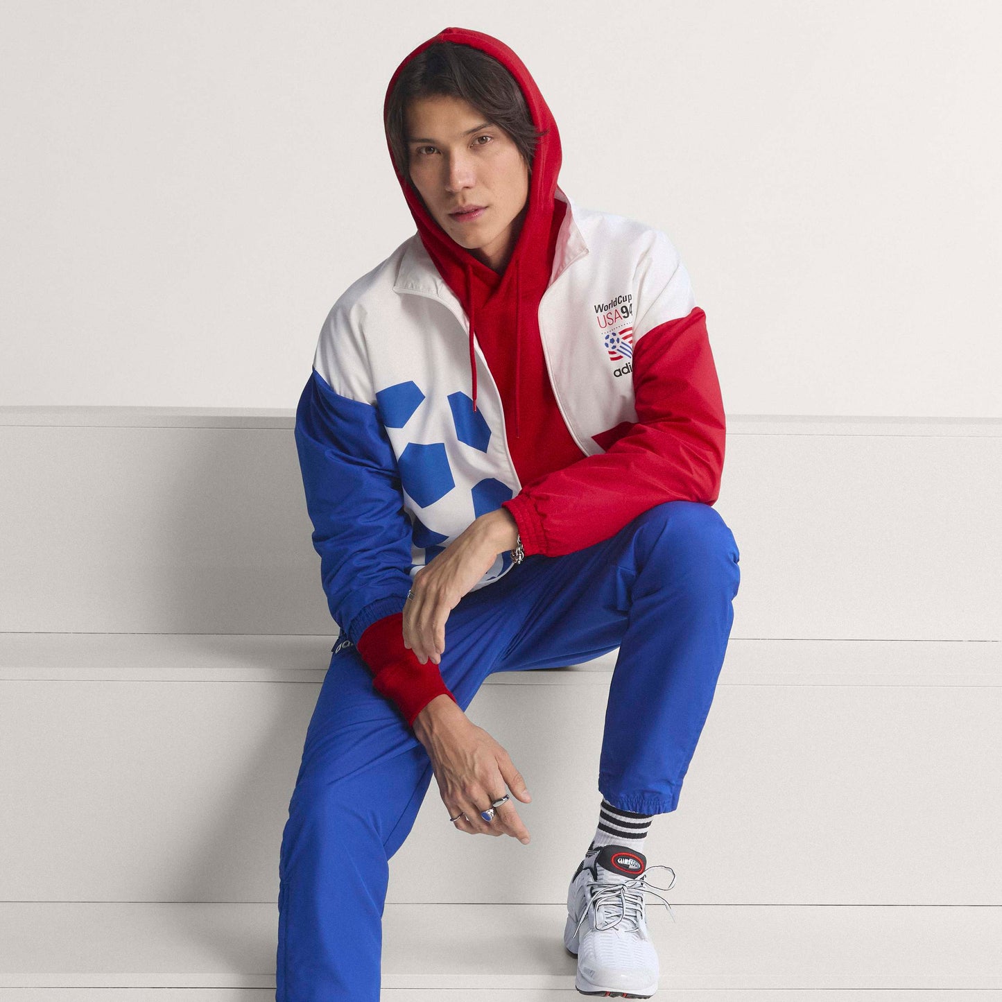 adidas Graphic Woven Mens Soccer Track Top White Blue Red