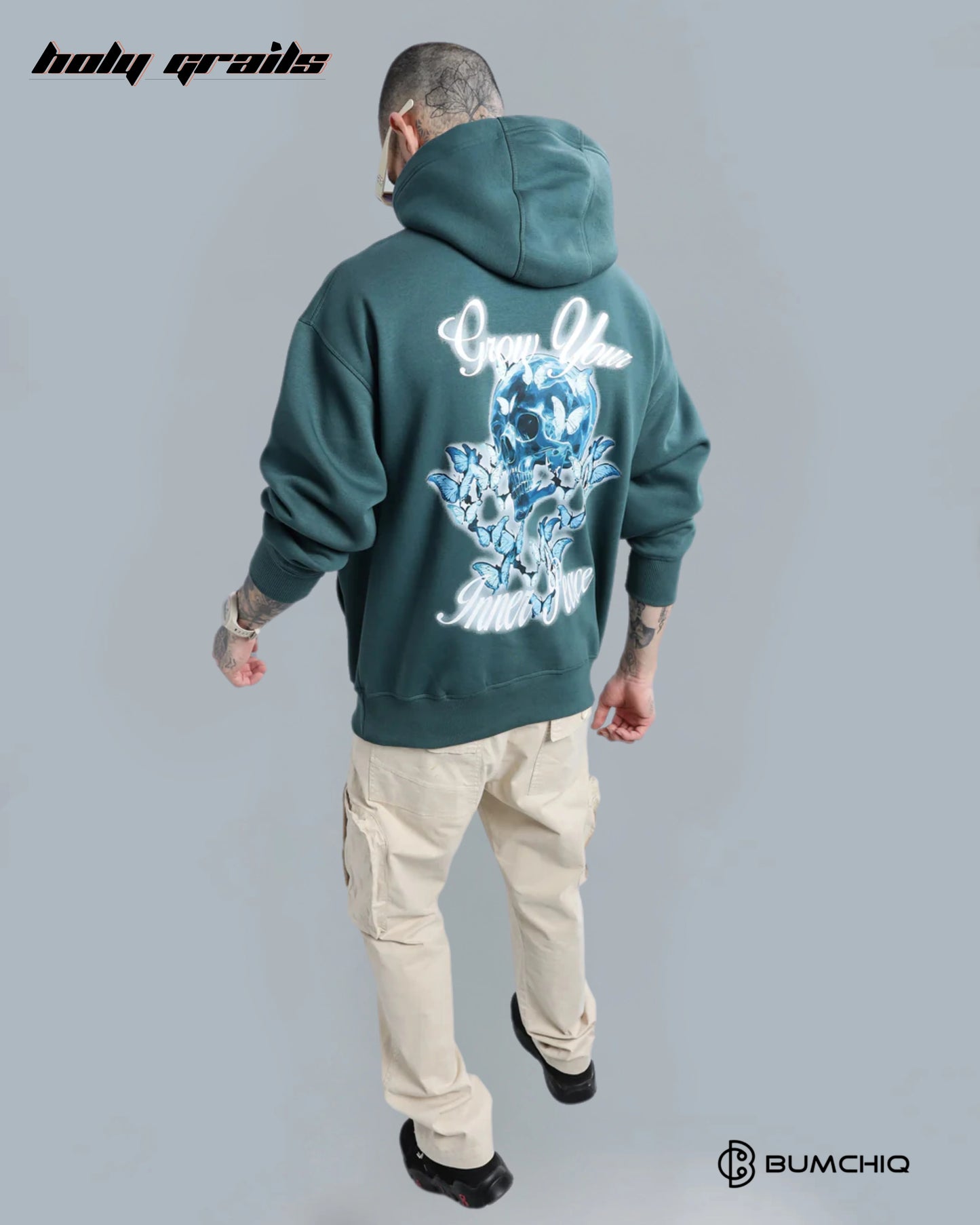 Glowing Skull Dark Teal Hoodie HG x Bumchiq