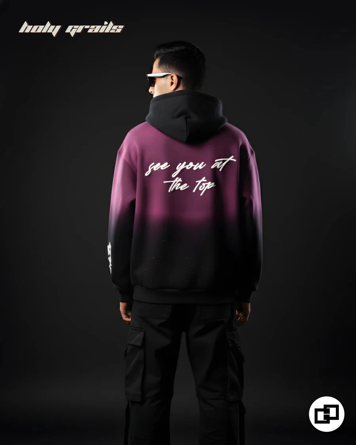 See You At Top Pink To Black Ombre Hoodie HG x Grey Hound