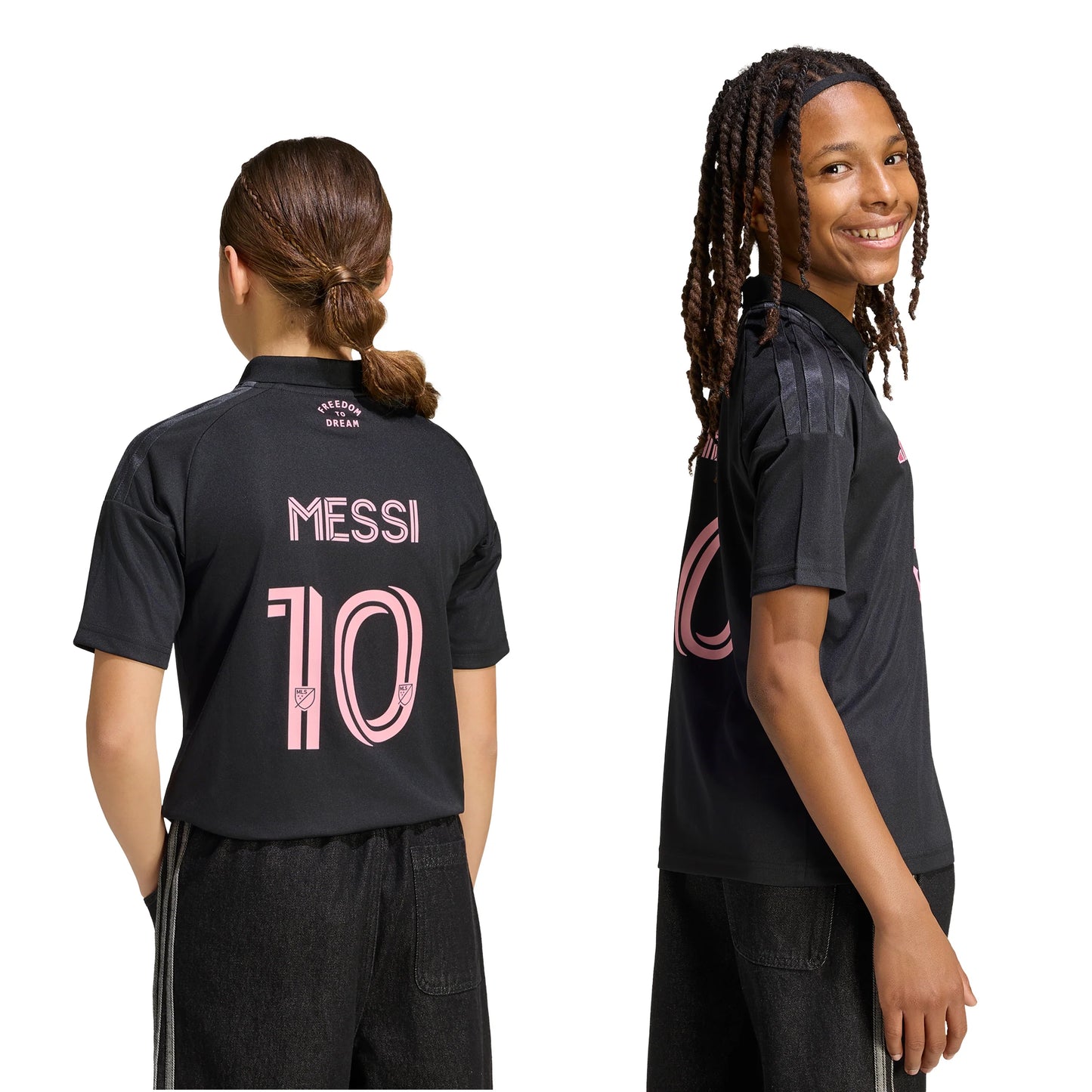 adidas Inter Miami CF Away Messi Youth Soccer Jersey 26 27 Black Pink