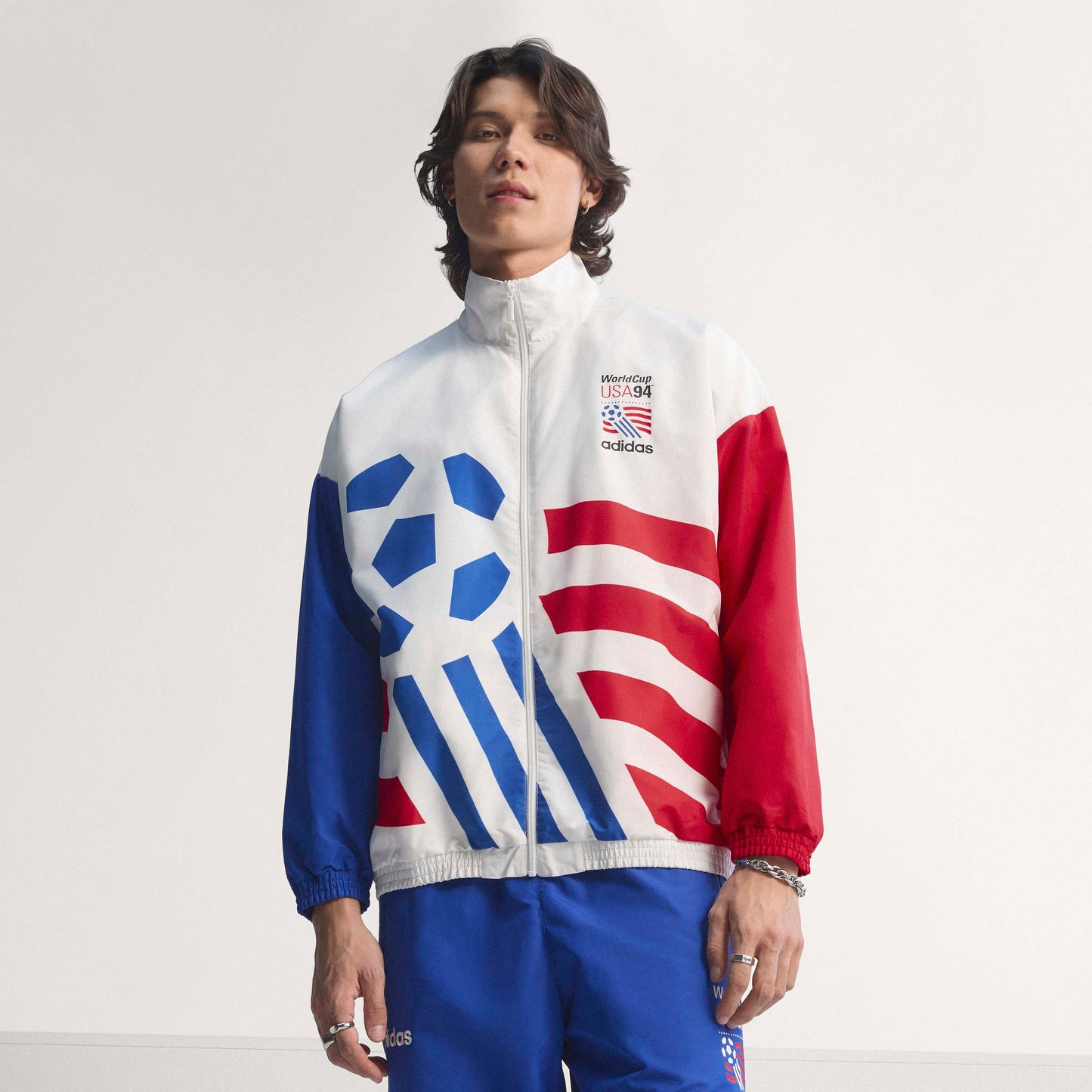 adidas Graphic Woven Mens Soccer Track Top White Blue Red