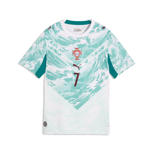 PUMA Portugal Away Ronaldo Youth Soccer Jersey White Green Lagoon