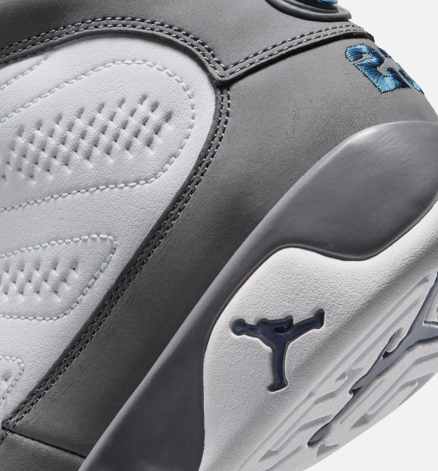 Air Jordan 9 Retro Flint Grey and French Blue Grade School Lifestyle Shoe White French Blue Flint Grey