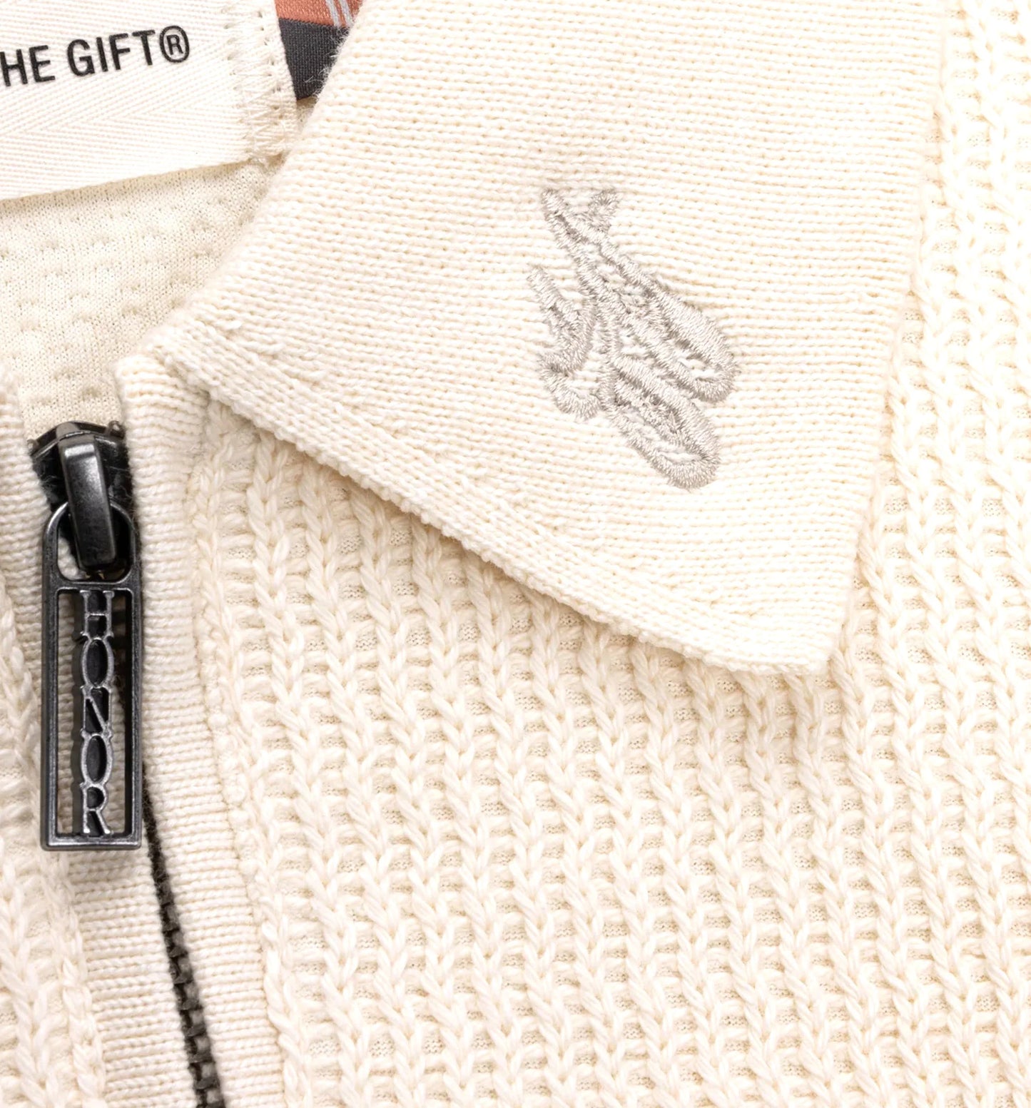 Wavy Knit Polo Mens Long Sleeve Bone