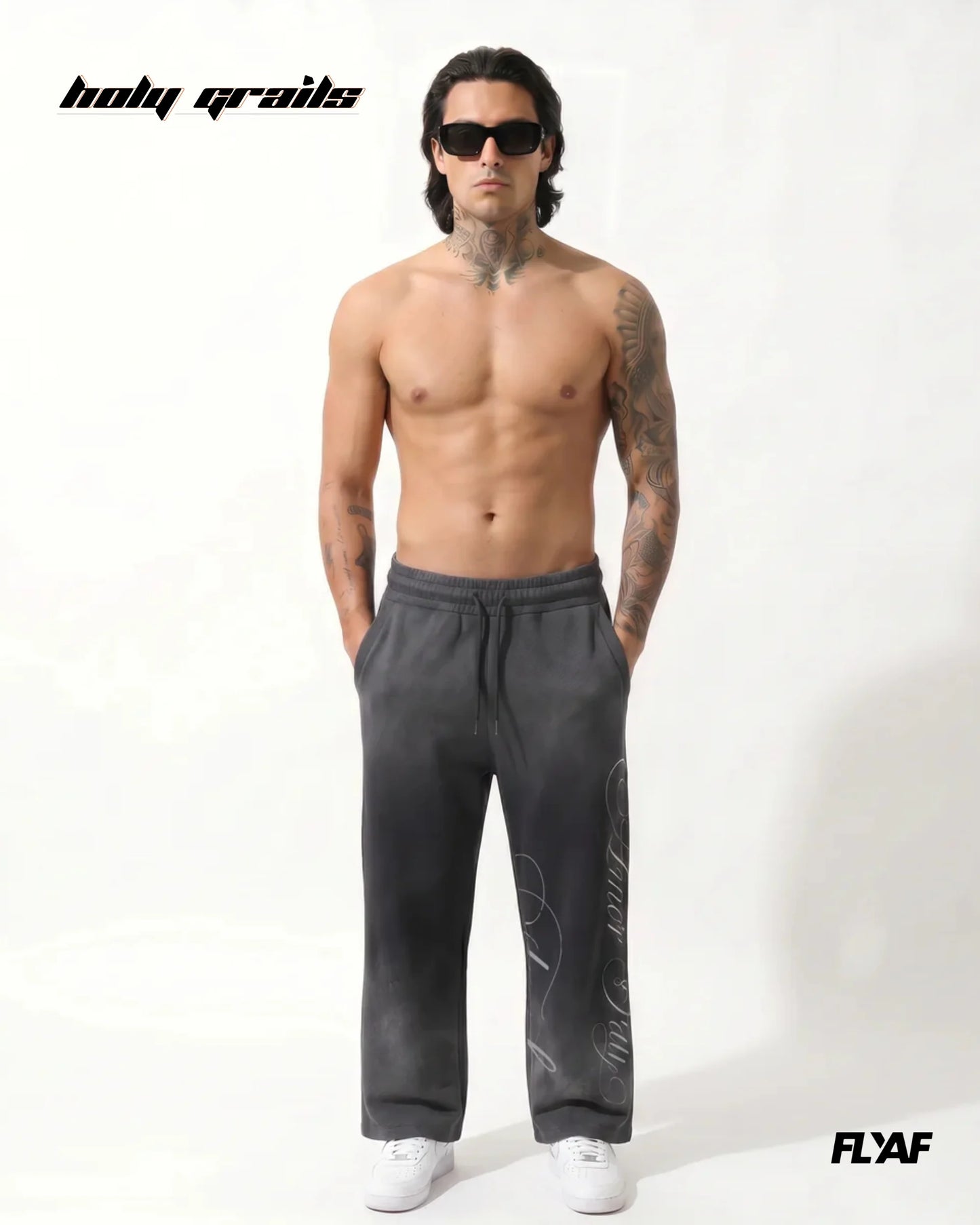Amore Grey Baggy Joggers HG x FLYAF
