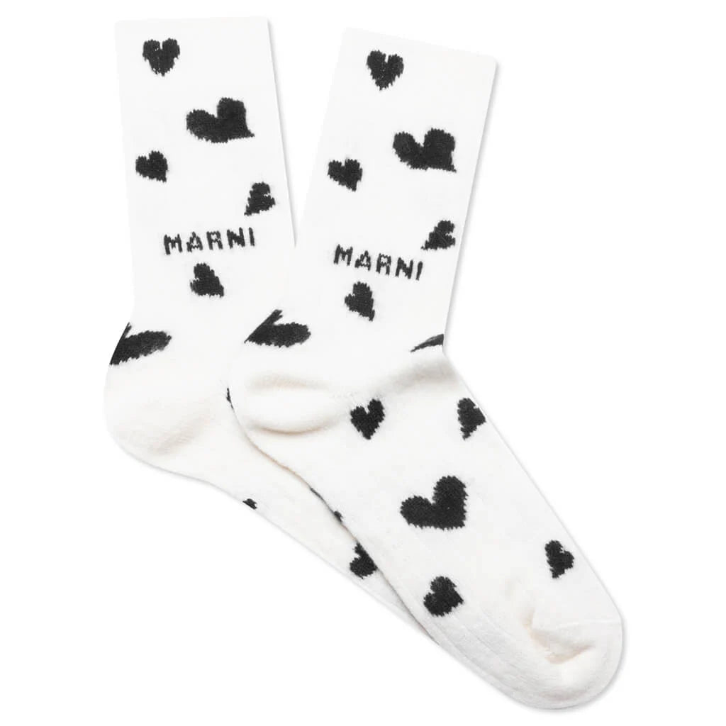 Heart Motif Wool Socks Talc