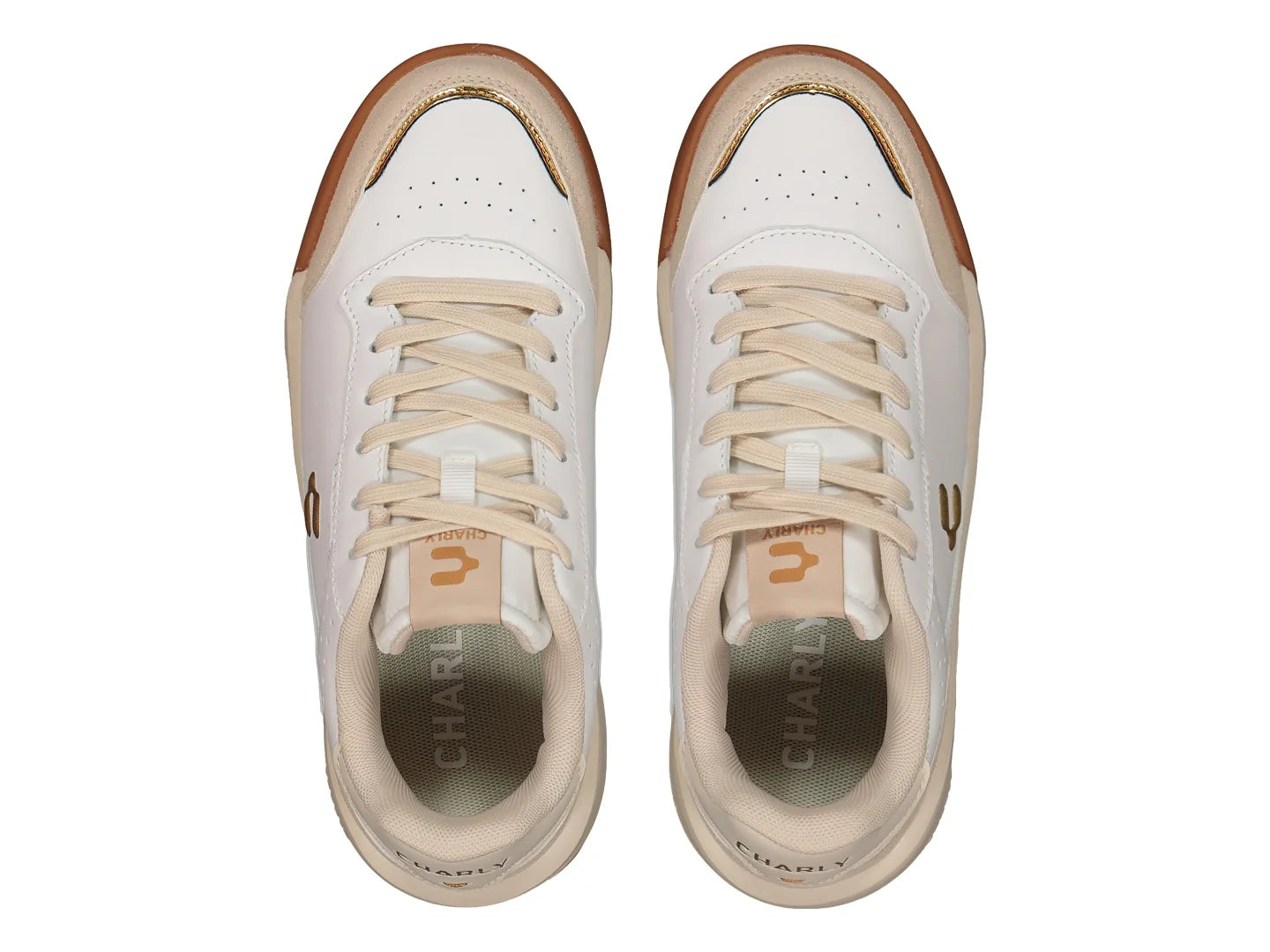 Tenis Charly Blanco Beige y Dorado para Mujer