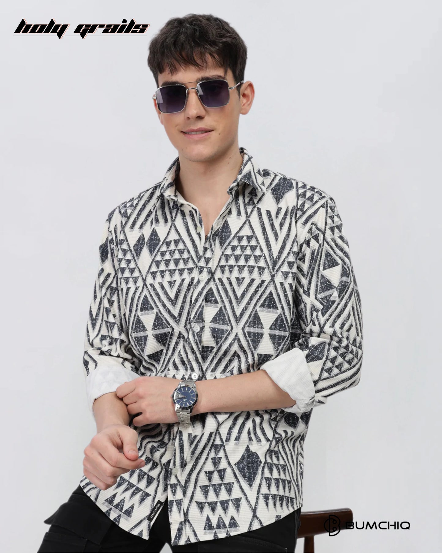 Greyish Geometrical Beige Shirt HG x Bumchiq