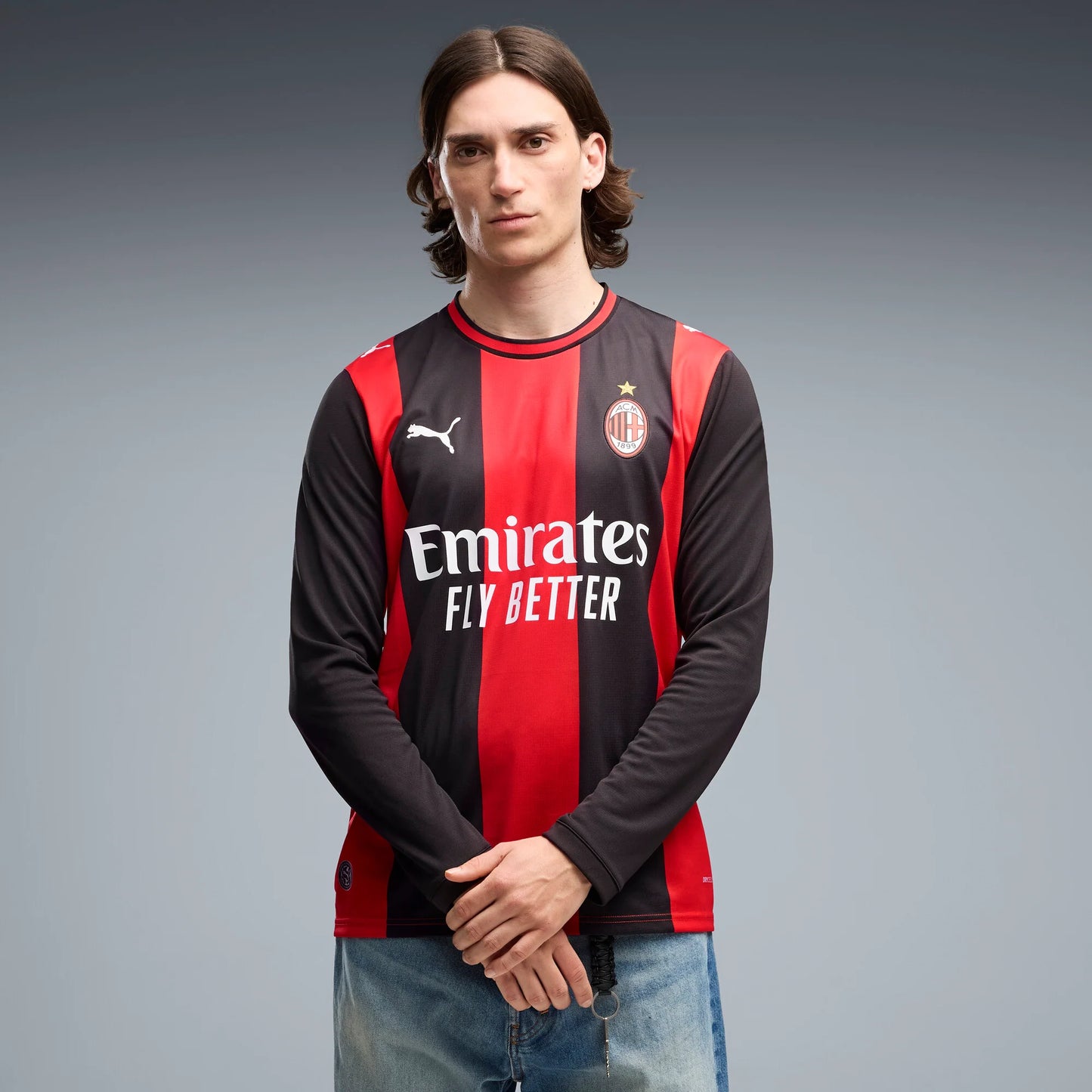 PUMA AC Milan Home Long Sleeve Mens Soccer Jersey 2026 Black Red