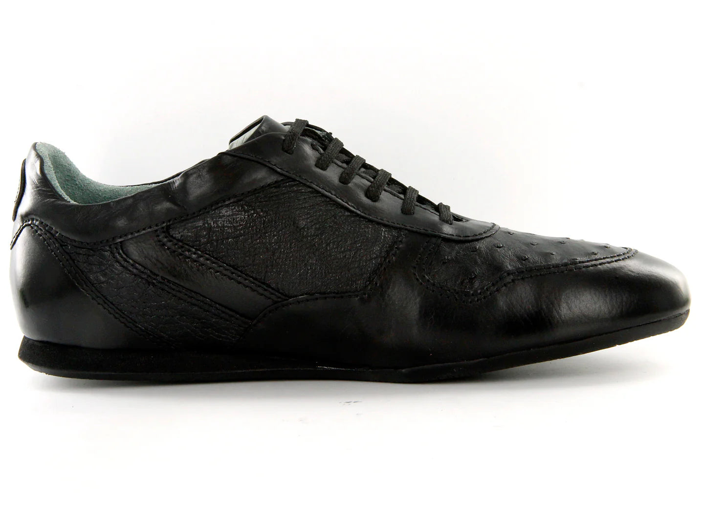 Zapatos Cuadra de Piel de Avestruz Negro para Hombre