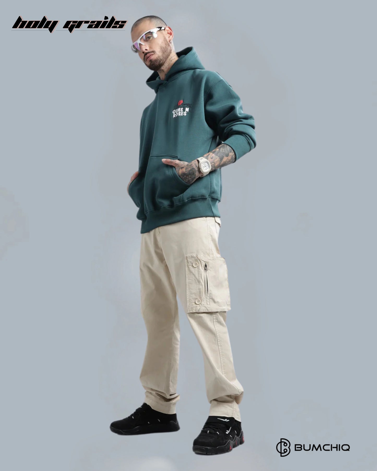 Guns Roses Dark Teal Hoodie HG x Bumchiq
