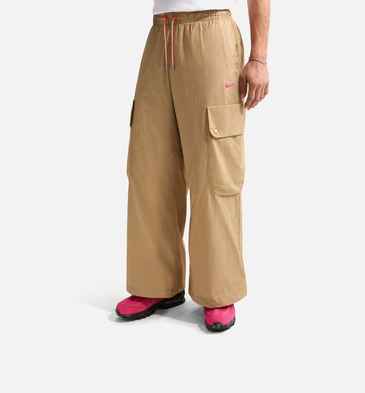 Transparent Cargo Mens Pant Parachute Beige Hyper Pink