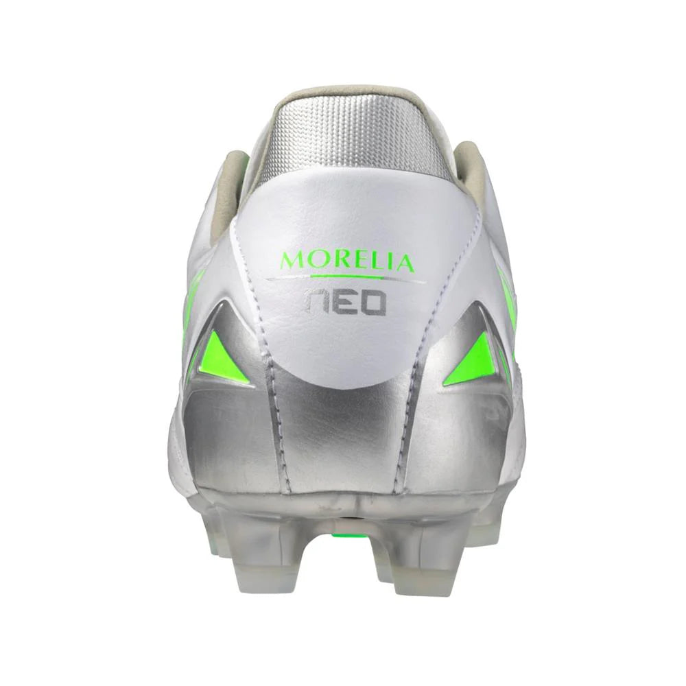 Mizuno Morelia Neo IV Pro FG Firm Ground Soccer Cleats White Neon Green