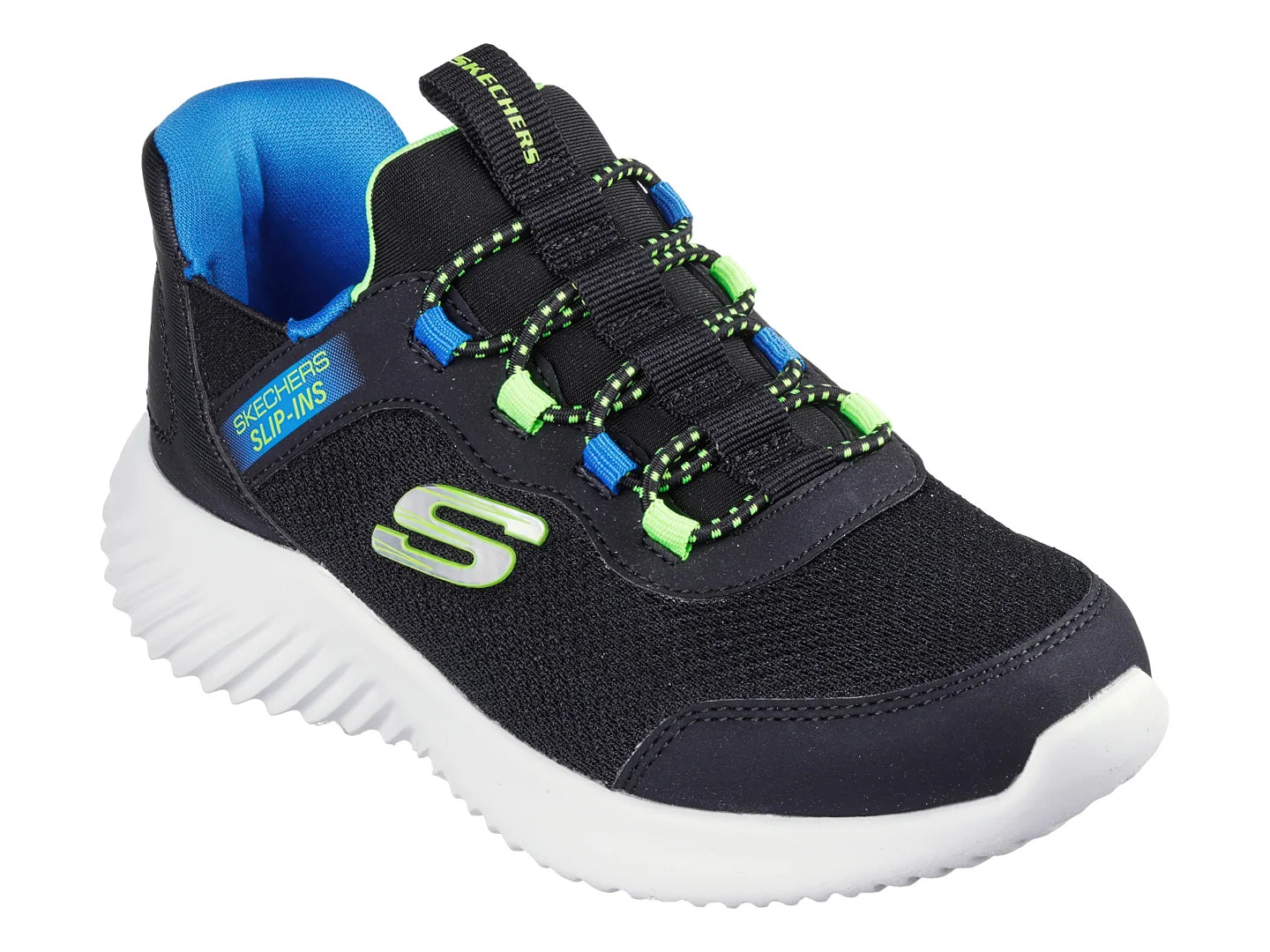 Tenis Skechers Bounder Azul y Lima para Niño