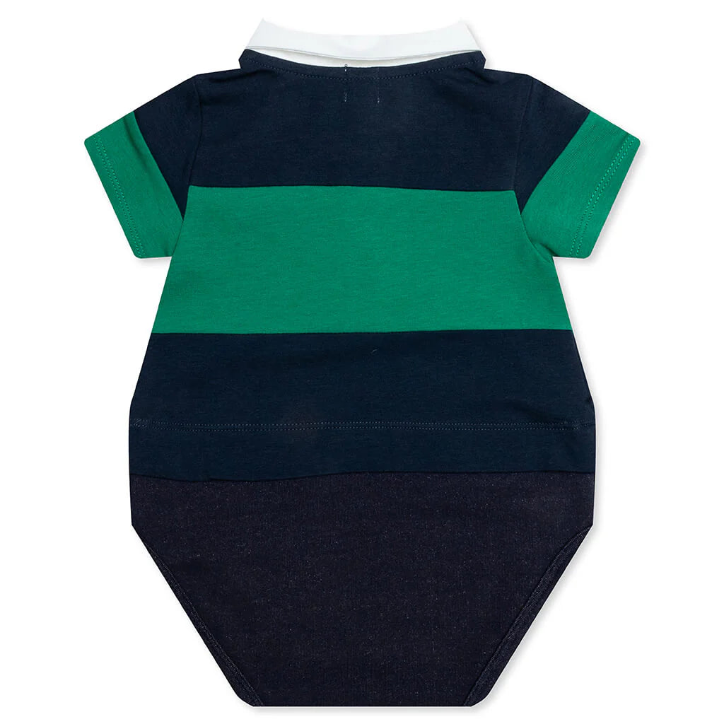 Kids Panel Stripe Polo Shirt Layered Bodysuit Navy